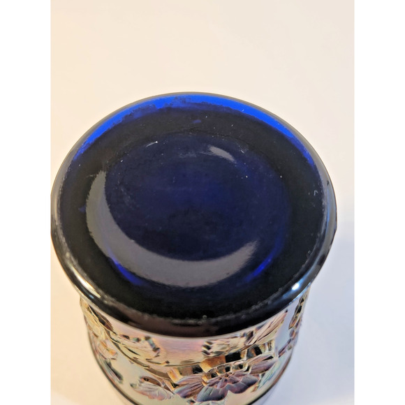 Vintage Dugan Blue Rambler Rose Carnival Glass Tumbler LOOK - Picture 3 of 7